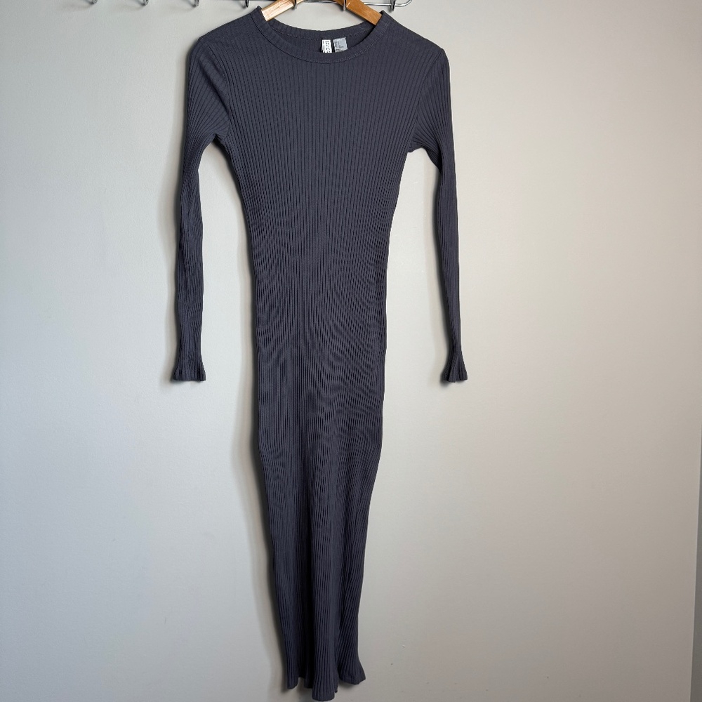 Divided H&M Long Sleeve Ribbed Bodycon Maxi Dress Gray Small - Stretch Evening